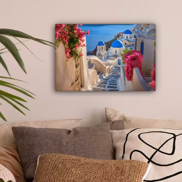 Santorini - Bloemen - Griekenland canvas 2cm klein -sfeer1