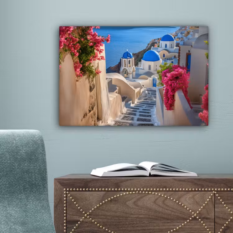 Santorini - Bloemen - Griekenland canvas 2cm klein -sfeer4