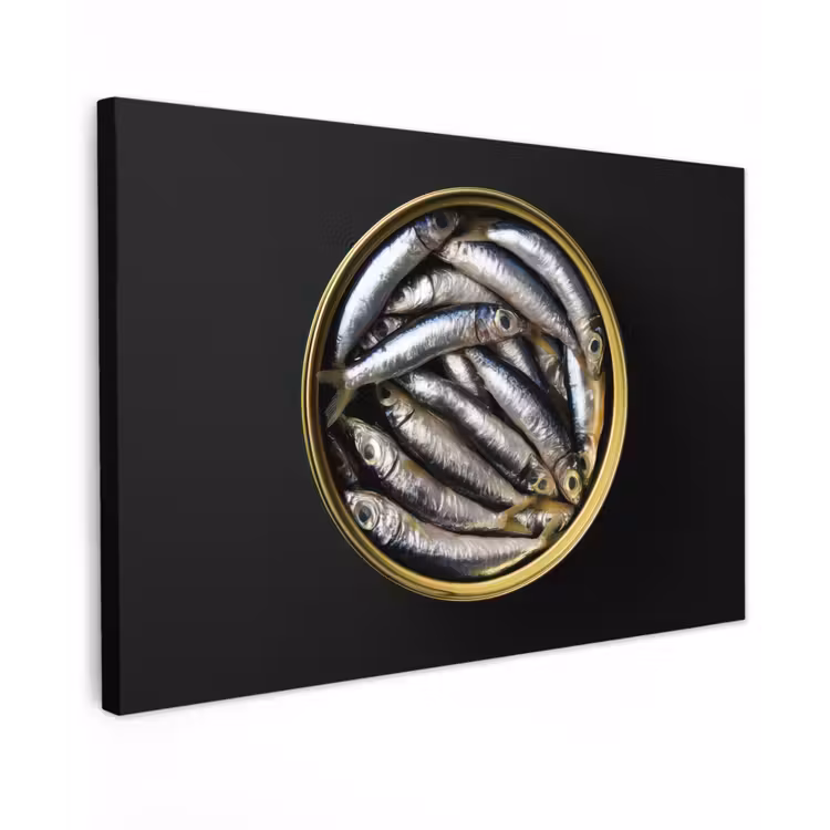 Sardines - Vissen - Rond - Zwart canvas 2cm klein -z3d