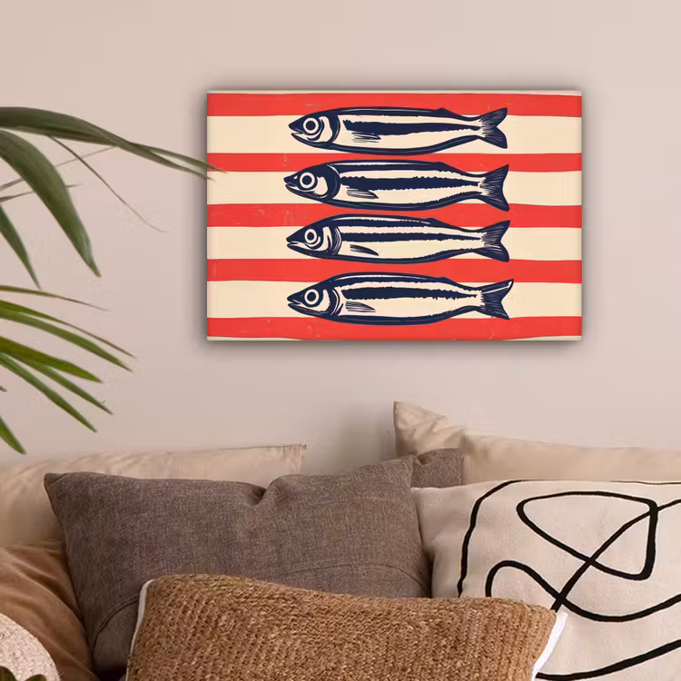 Sardines - Rood en beige strepen canvas 2cm klein -sfeer1