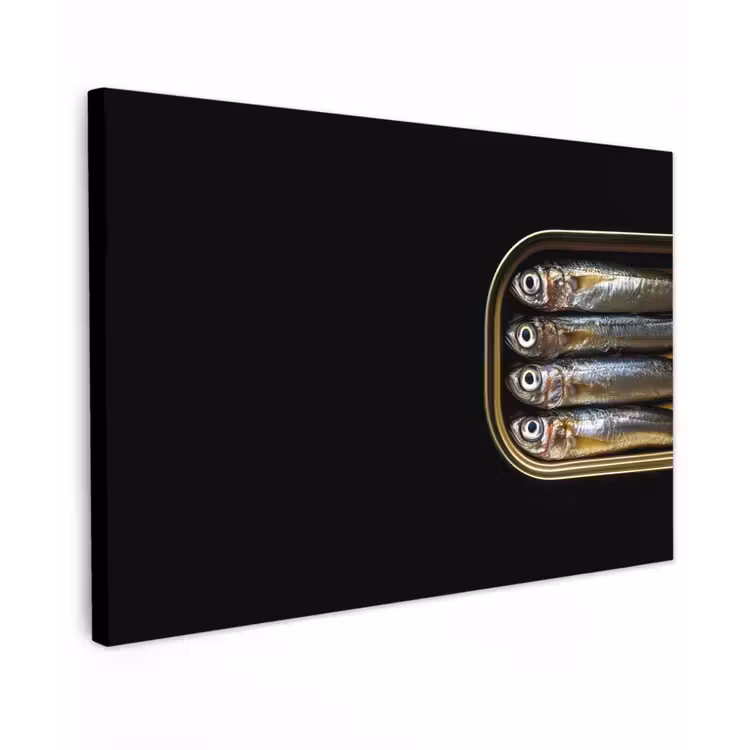 Sardines - Blik - Zwart - Vissen canvas 2cm klein -z3d