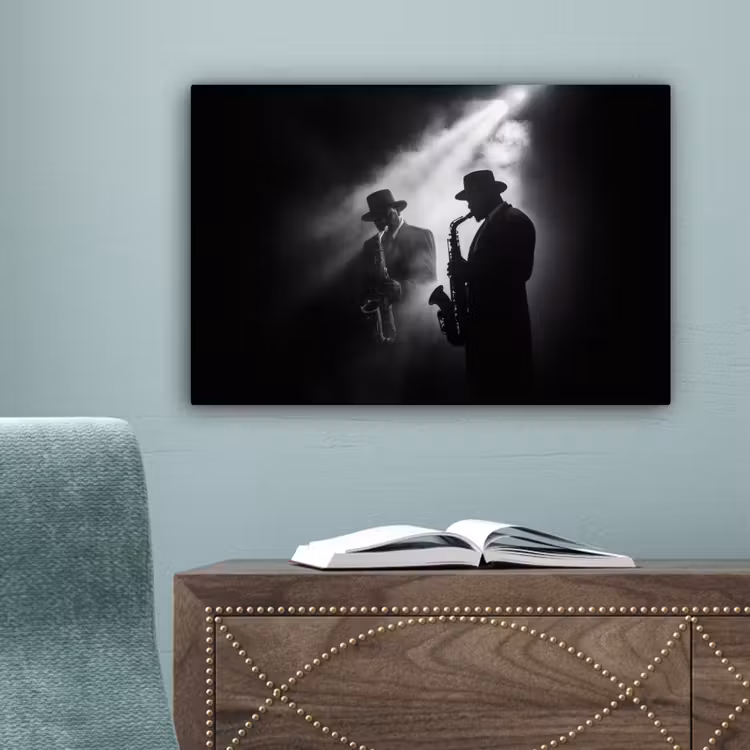 Saxofonisten - Hoeden - Rook - Licht canvas 2cm klein -sfeer4