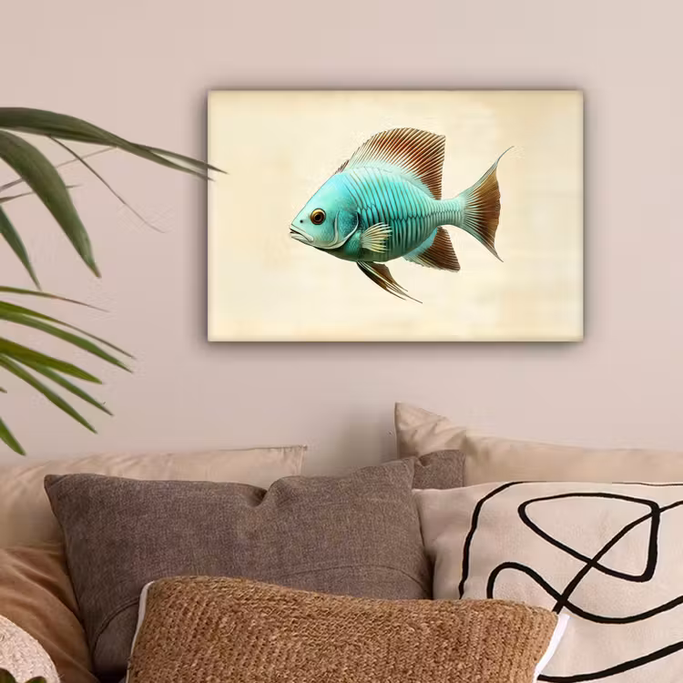 Schubben - Vis - Mint - Minimalistisch canvas 2cm klein -sfeer1
