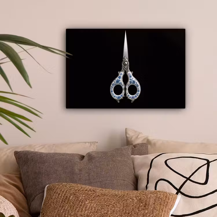 Schaar - Delfts blauw - Zwart canvas 2cm klein -sfeer1