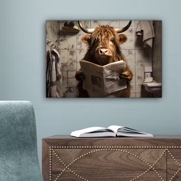 Schotse hooglander - Toilet - Krant - Badkamer canvas 2cm klein -sfeer4