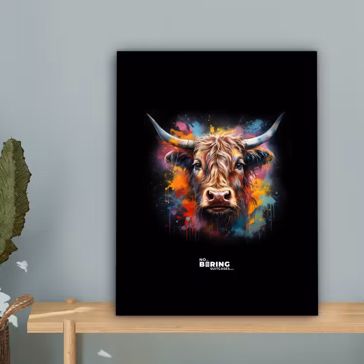 Schotse hooglander als graffiti art canvas 2cm klein -sfeer4