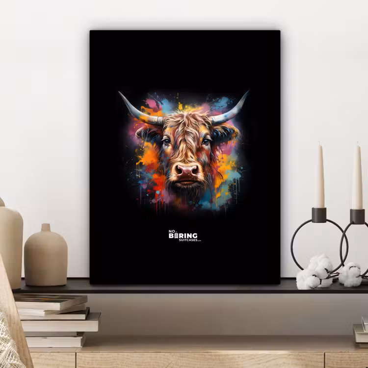 Schotse hooglander als graffiti art canvas 2cm klein -sfeer6