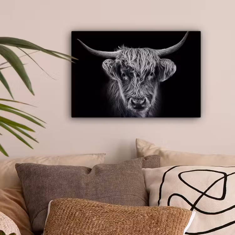 Schotse hooglander - Zwart - Koe - Dieren canvas 2cm klein -sfeer1