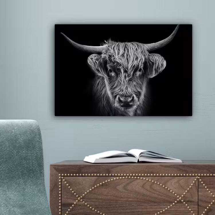 Schotse hooglander - Zwart - Koe - Dieren canvas 2cm klein -sfeer4
