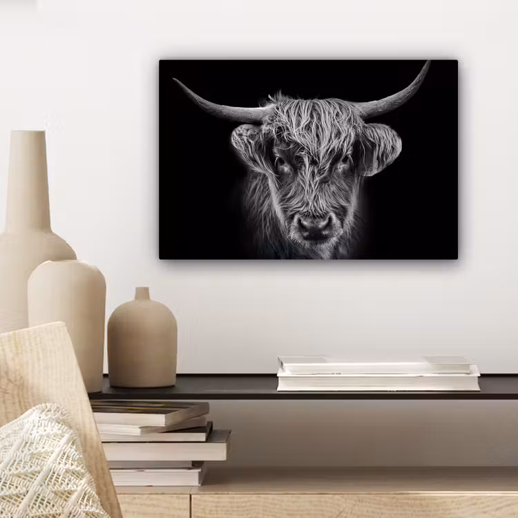 Schotse hooglander - Zwart - Koe - Dieren canvas 2cm klein -sfeer6