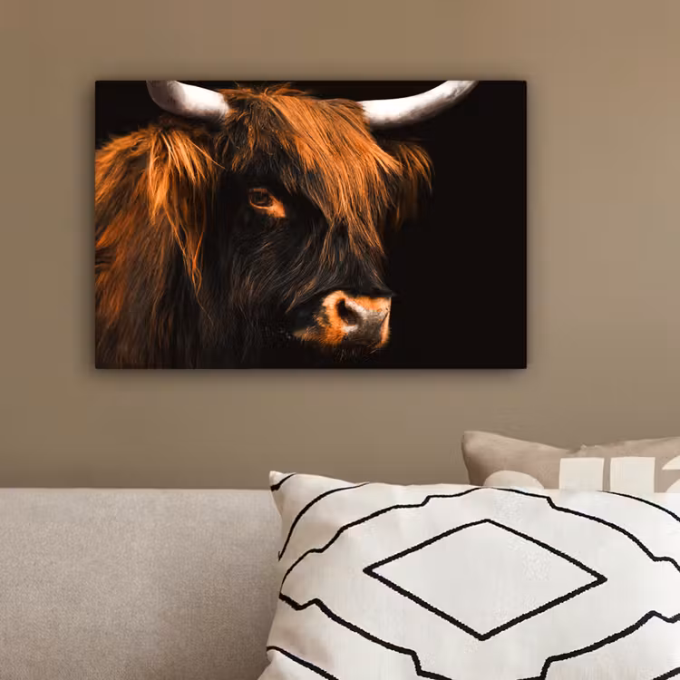 Schotse hooglander - Zwart - Koe - Hoorn - Dieren canvas 2cm klein -sfeer3