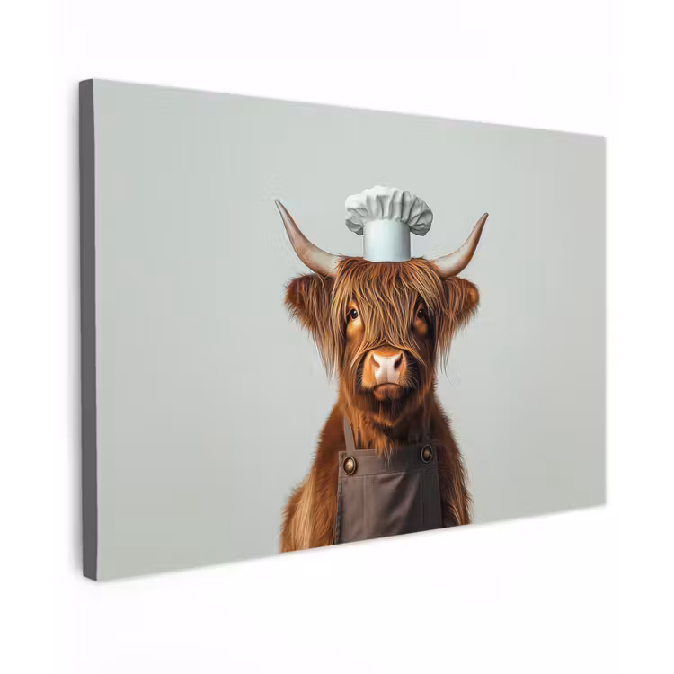 Schotse Hooglander - Bruin - Hoorns - Kokskleding canvas 2cm klein -z3d