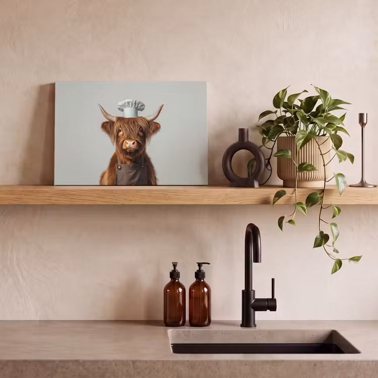Schotse Hooglander - Bruin - Hoorns - Kokskleding canvas 2cm klein -sfeer3