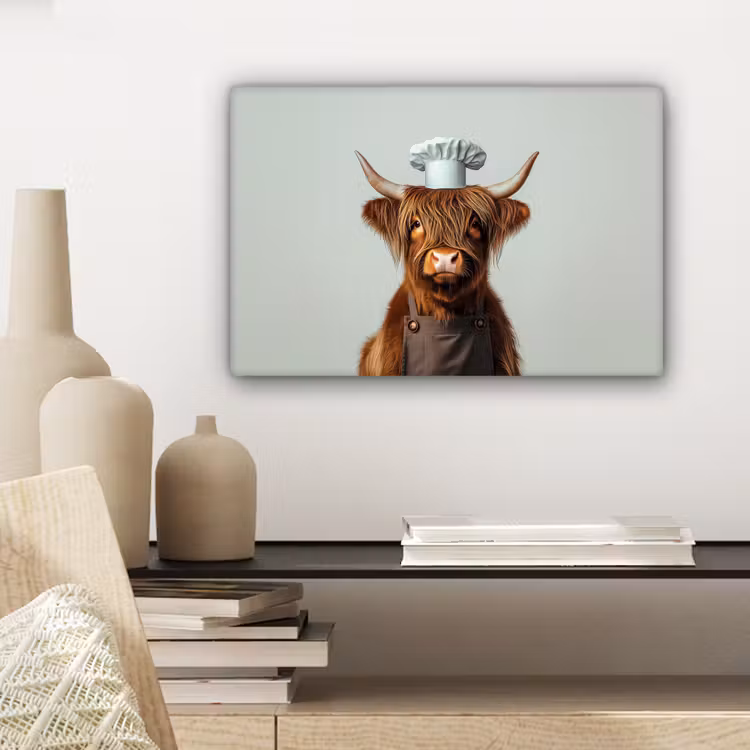 Schotse Hooglander - Bruin - Hoorns - Kokskleding canvas 2cm klein -sfeer6