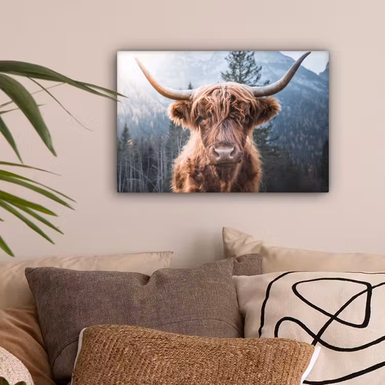 Schotse hooglander - Koe - Dieren - Berg - Natuur canvas 2cm klein -sfeer1