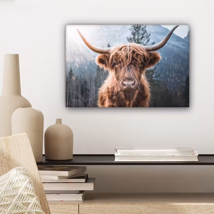 Schotse hooglander - Koe - Dieren - Berg - Natuur canvas 2cm klein -sfeer6