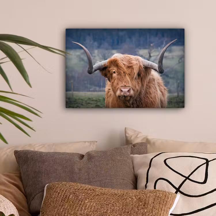 Schotse Hooglander - Koeienkop - Landschap - Natuur - Koe canvas 2cm klein -sfeer1