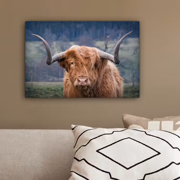Schotse Hooglander - Koeienkop - Landschap - Natuur - Koe canvas 2cm klein -sfeer3