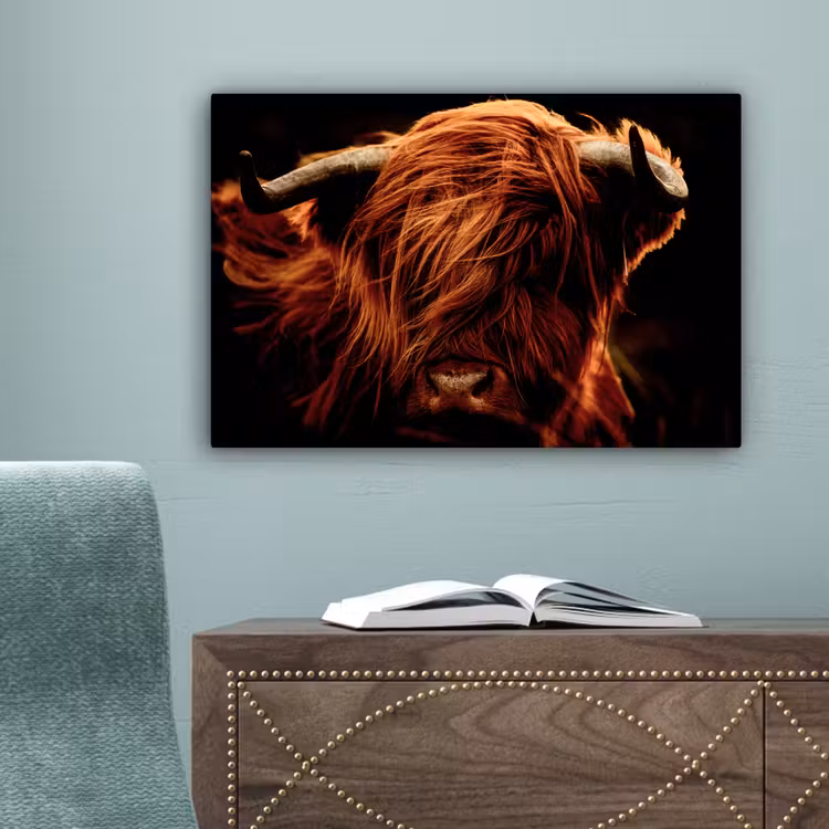 Schotse hooglander - Koe - Hoorns - Portret - Dieren canvas 2cm klein -sfeer4