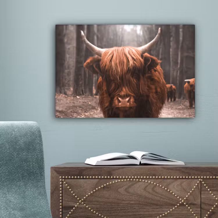 Schotse hooglander - Bos - Koe - Dieren - Natuur canvas 2cm klein -sfeer4
