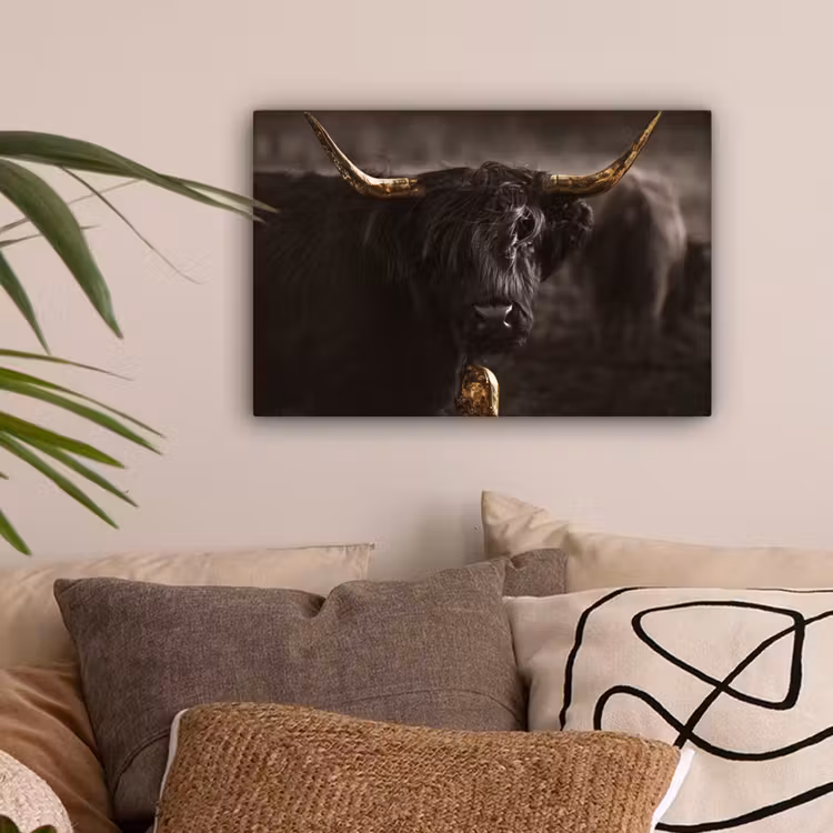 Schotse hooglander - Goud - Koebel - Hoorns - Dieren canvas 2cm klein -sfeer1