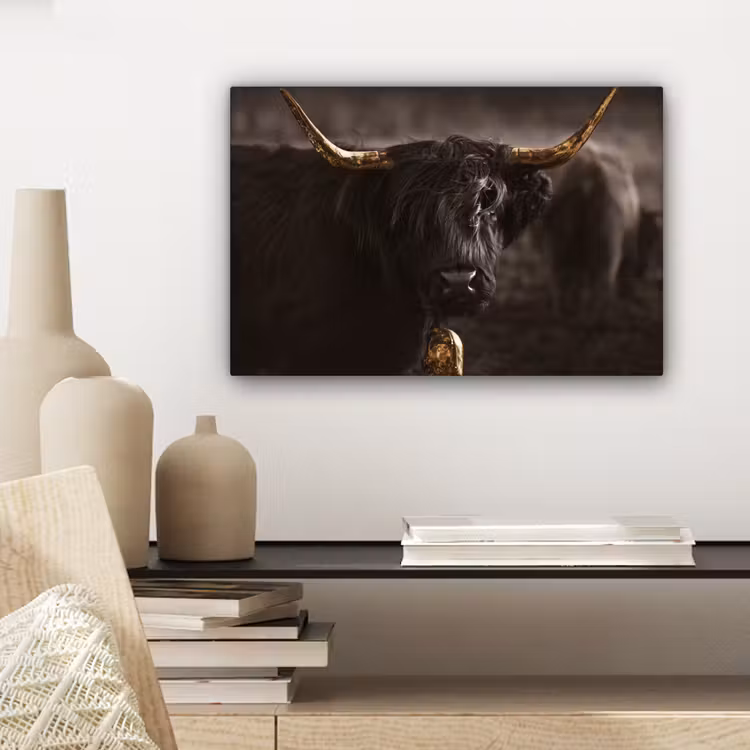 Schotse hooglander - Goud - Koebel - Hoorns - Dieren canvas 2cm klein -sfeer6