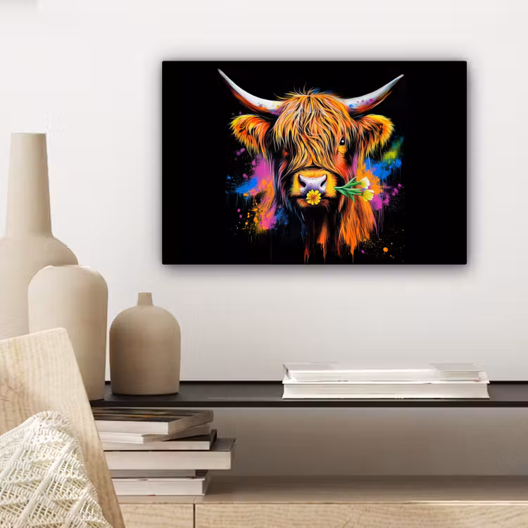 Schotse Hooglander - Graffiti - Kleurrijk - Bloem - Dieren canvas 2cm klein -sfeer6