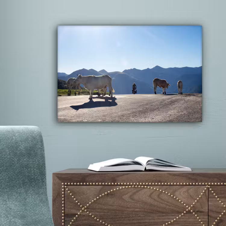 Schotse hooglander - Licht - Berg - Natuur canvas 2cm klein -sfeer4