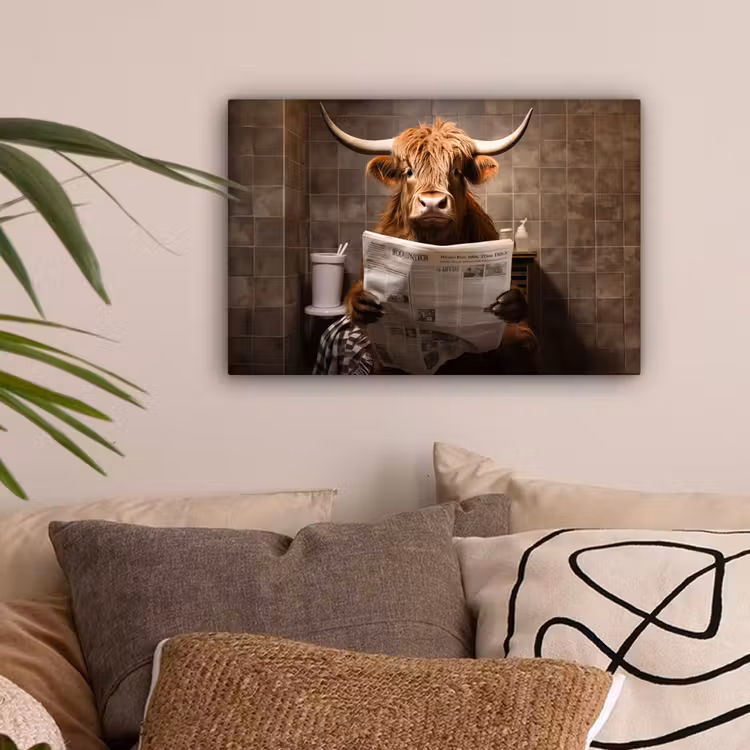Schotse hooglander - Krant - Toilet canvas 2cm klein -sfeer1