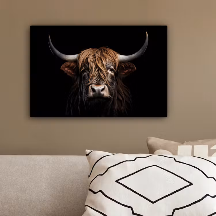 Schotse hooglander - Portret - Zwart - Dier canvas 2cm klein -sfeer3