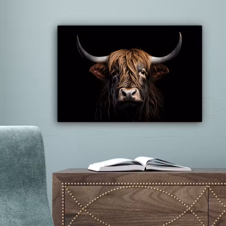 Schotse hooglander - Portret - Zwart - Dier canvas 2cm klein -sfeer4