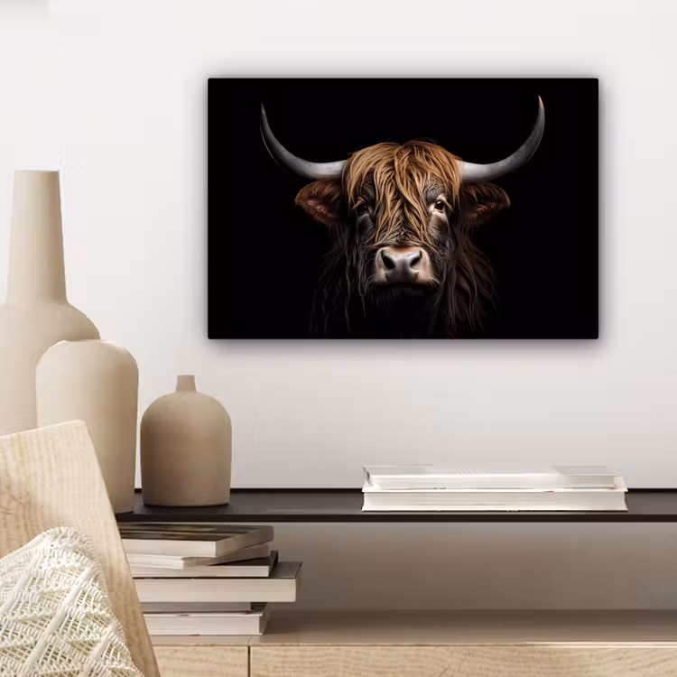Schotse hooglander - Portret - Zwart - Dier canvas 2cm klein -sfeer6