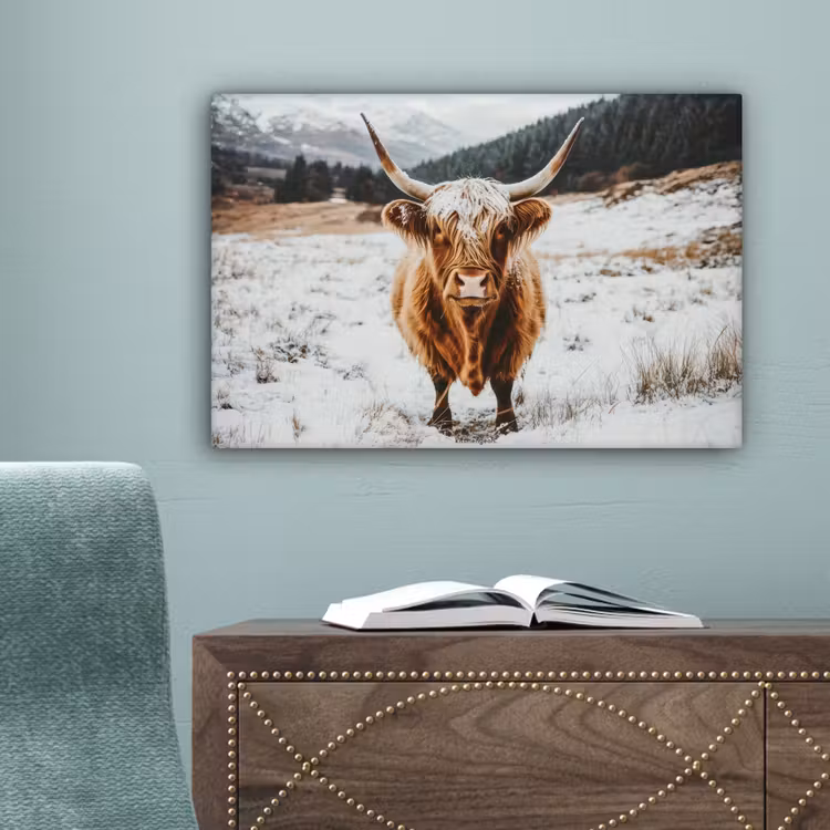 Schotse Hooglander - Sneeuw - Winter - Dieren canvas 2cm klein -sfeer4