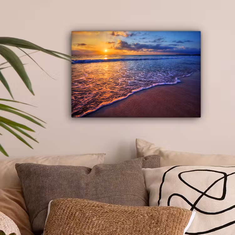 Zee - Strand - Zonsondergang - Wolken - Horizon canvas 2cm klein -sfeer1