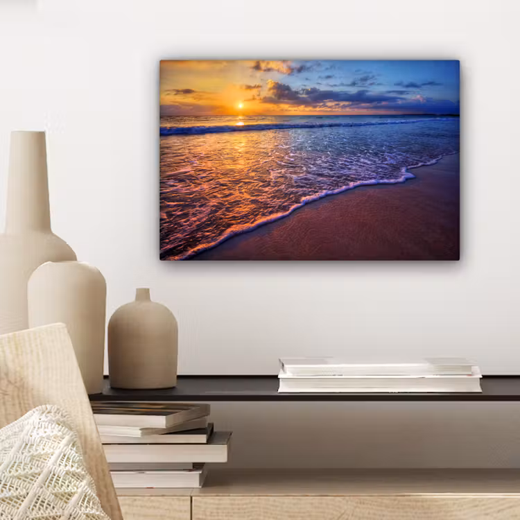 Zee - Strand - Zonsondergang - Wolken - Horizon canvas 2cm klein -sfeer6