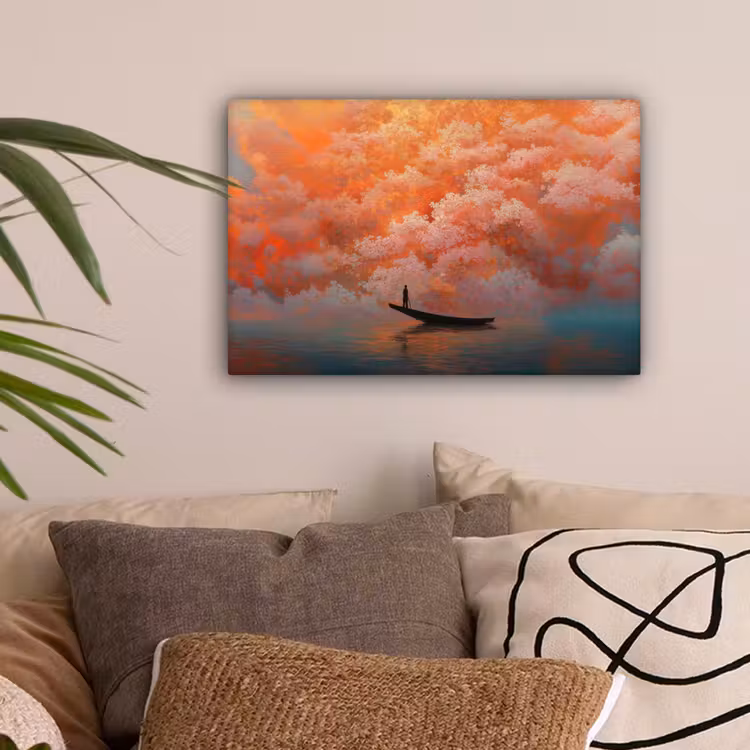 Zee - Boot - Wolken - Oranje canvas 2cm klein -sfeer1