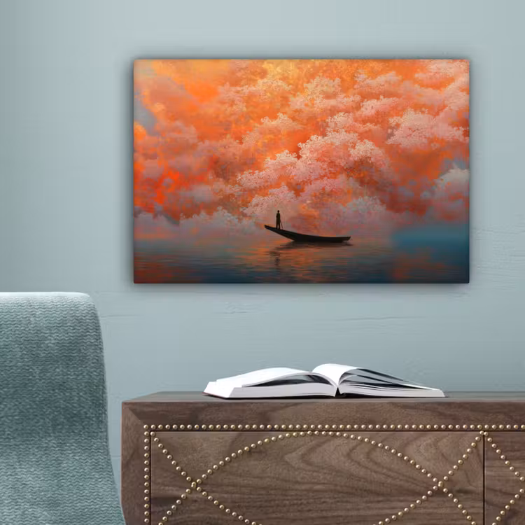 Zee - Boot - Wolken - Oranje canvas 2cm klein -sfeer4