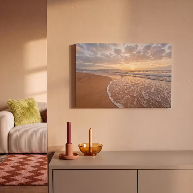 Zee - Kustlijn - Wolken - Landschap - Oranje canvas 2cm klein -sfeer1