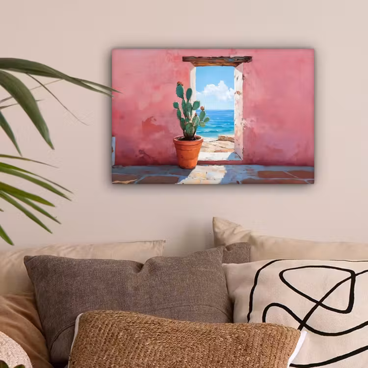 Zee - Roze - Cactus canvas 2cm klein -sfeer1
