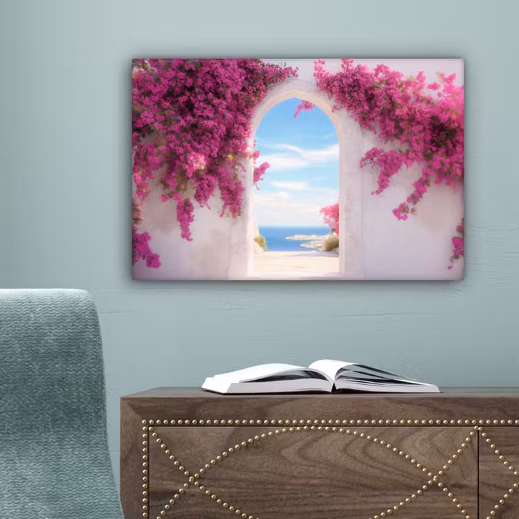 Zee - Roze - Bloemen - Poort canvas 2cm klein -sfeer4