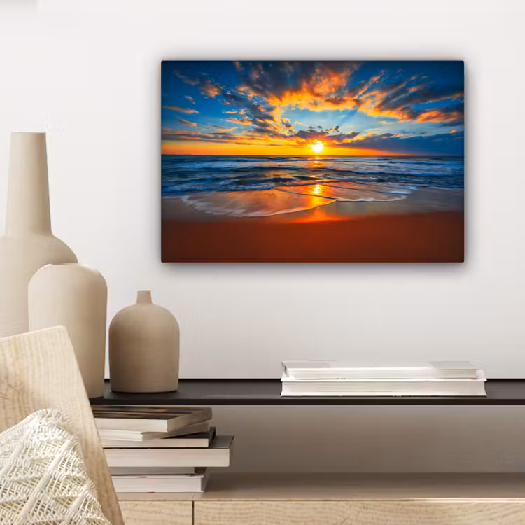 Zee - Zonsondergang - Strand - Wolken - Oranje canvas 2cm klein -sfeer6