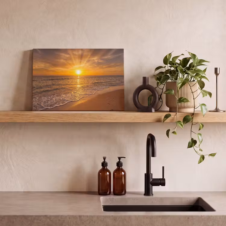 Zee - Zonsondergang - Golven - Kust - Oranje canvas 2cm klein -sfeer3