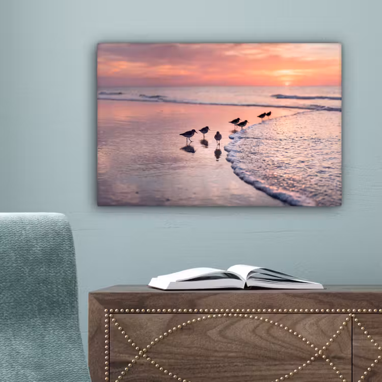 Meeuwen - Strand - Zee - Roze canvas 2cm klein -sfeer4