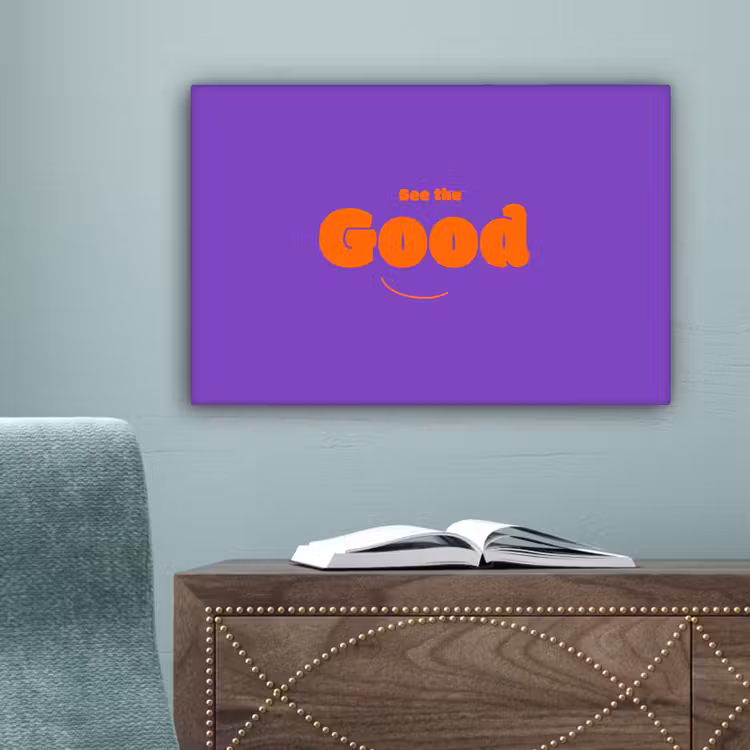 See the good - Oranje - Paars - Smiley canvas 2cm klein -sfeer4