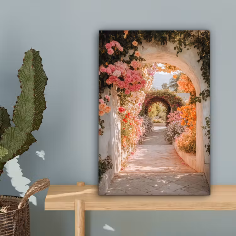 Doorkijk - Boog - Bloemen - Pastel canvas 2cm klein -sfeer4