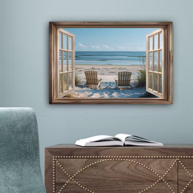 Doorkijk - Strandstoelen - Duinen - Zee - Natuur canvas 2cm klein -sfeer4