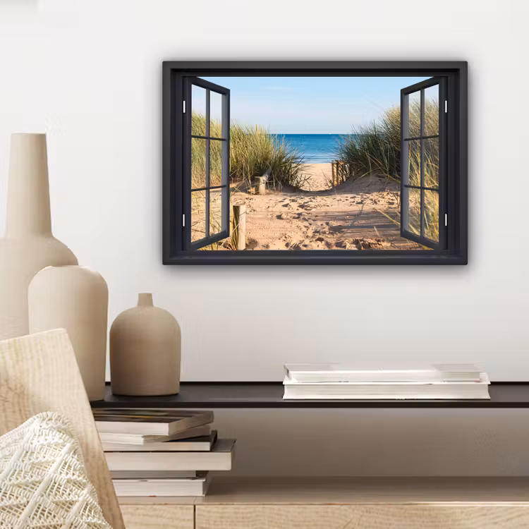 Doorkijk - Strand - Zee - Zand - Water - Helmgras - Duinen canvas 2cm klein -sfeer6