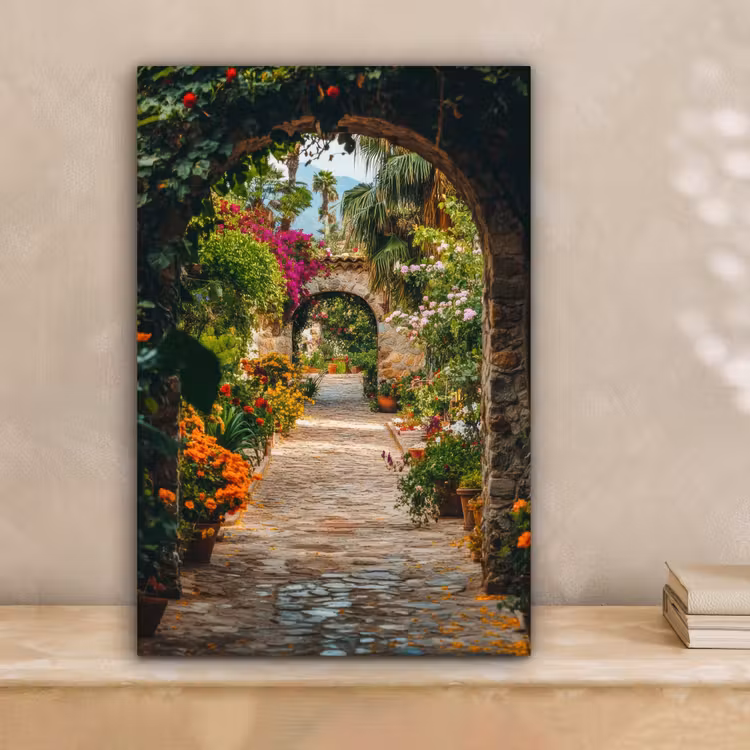 Doorkijk - Bloemen - Poort - Stenen canvas 2cm klein -sfeer1