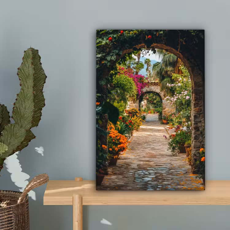 Doorkijk - Bloemen - Poort - Stenen canvas 2cm klein -sfeer4
