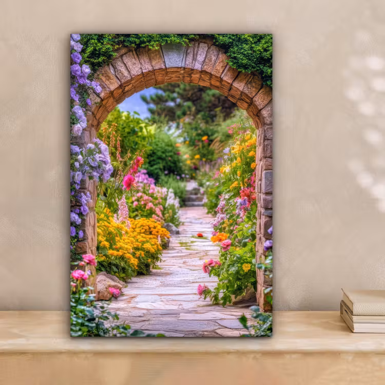 Doorkijk - Bloemen - Pad - Natuur canvas 2cm klein -sfeer1